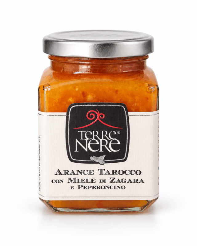 Marmellata di arance Tarocco con miele di zagara e peperoncino Terre Nere 240 g Barattolo